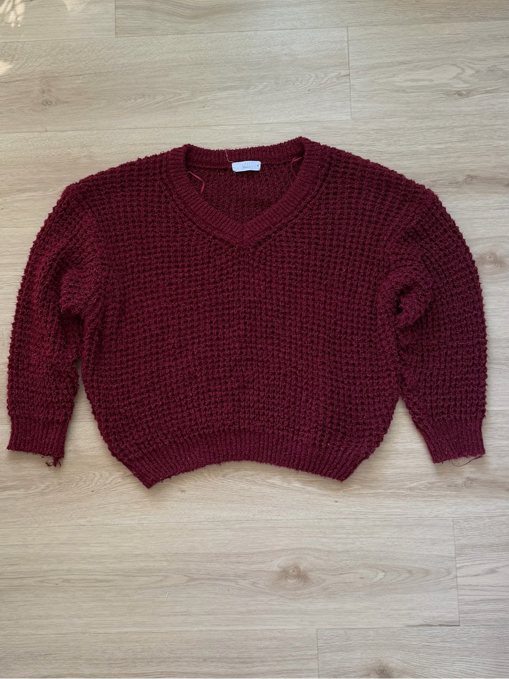 Talula Deep Burgundy V-Neck Chunky Knit Sweater